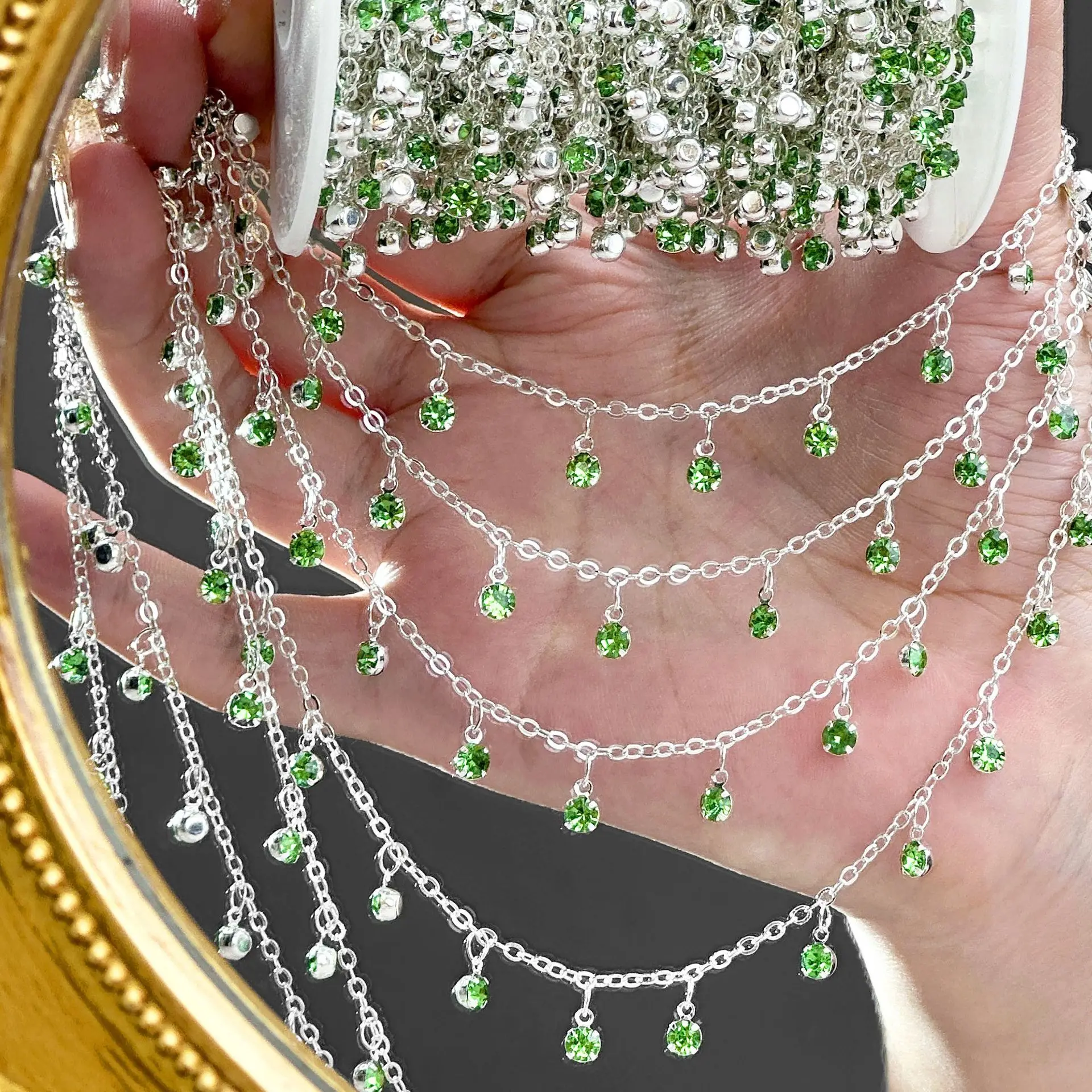 2 Meter Kupfer Bunte Kristall Baumeln Charms Halskette Kette Gliederkette für Armband Fußkettchen Schmuckherstellung DIY Bastelbedarf – Detail 7