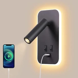 Sleek LED Wall - Mounted Bedside Reading Lamp with USB Port and Adjustable Sconce (Black)