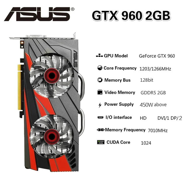 ASUS Graphic Card GTX 960 2GB 128Bit GDDR5 Video Cards GTX960 GPU good pc graphics card