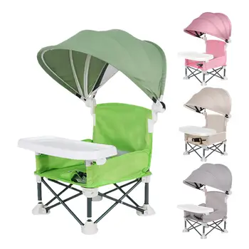 Sedia per l'allattamento del bambino Sedia rialzata pieghevole per l'allattamento del bambino Con parasole e vassoio rimovibile Seggiolone portatile Sedile rialzato pieghevole