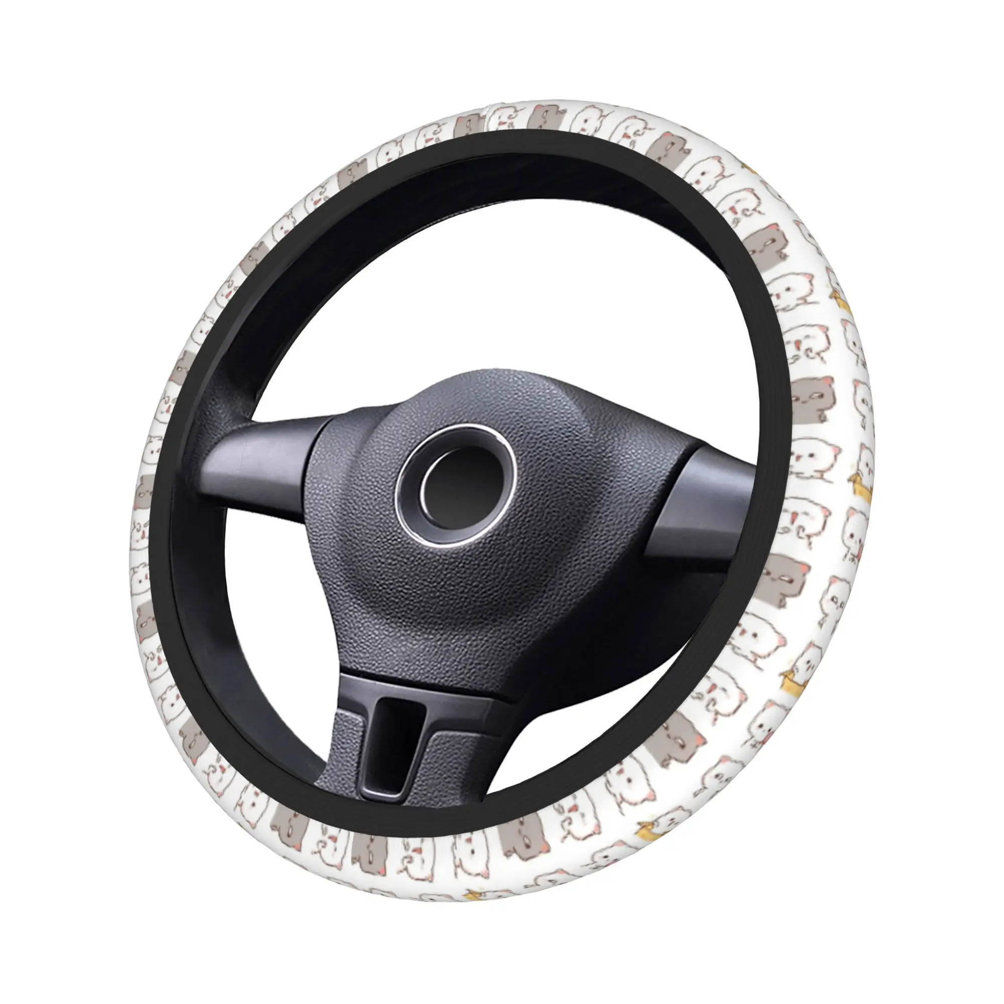 Pink Love Peach & Cartoon Cat Steering Wheel Cover - Auto Car Accessory