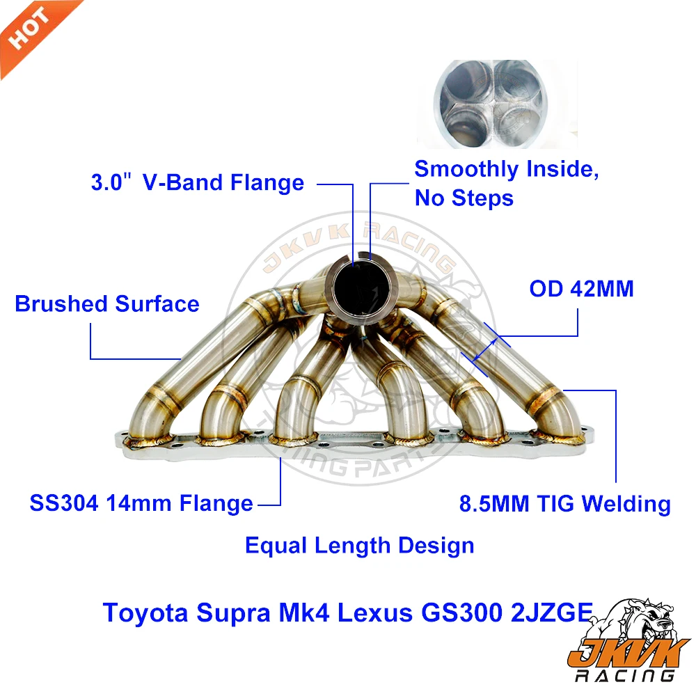 Паровая труба JKVK RACING 3,0 ''V band SS304 3 мм, турбоколлектор равной длины для yo ta Supra Mk4 Le xus GS300 2JZGE