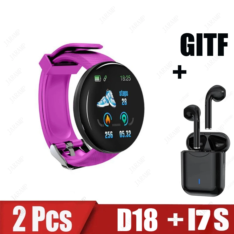 2Pcs D18 I7s Smart Watch Men Blood Pressure Smartwatch Women Waterproof Sport Heart Rate Fitness Tracker Smart Clock Watches New 