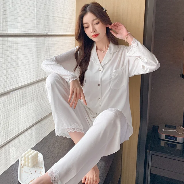 Lisacmvpnel New Men Pajamas Spring And Autumn Ice Silk Long Sleeve Home  Clothes Jacquard Large Size Casual Pyjamas