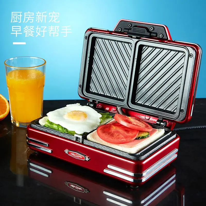 Red Sandwich Makers Press multifunction Breakfast Machine Toaster Ham Egg Food grade Anti stick coating Double disk Edge banding