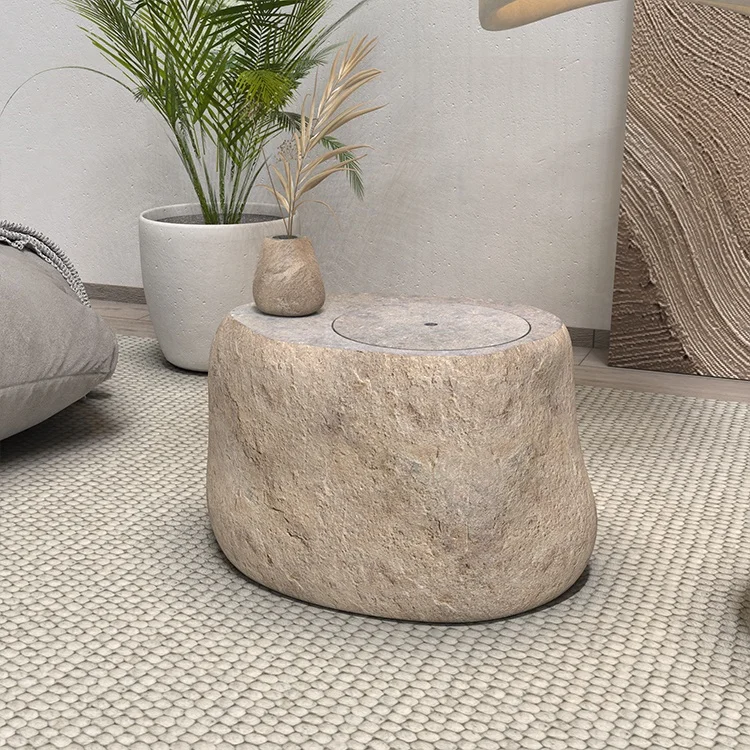 Nordic Style Live Edge Simple Unique Modern Low Side Stone Piers Stool Block Coffee Table for Living Room