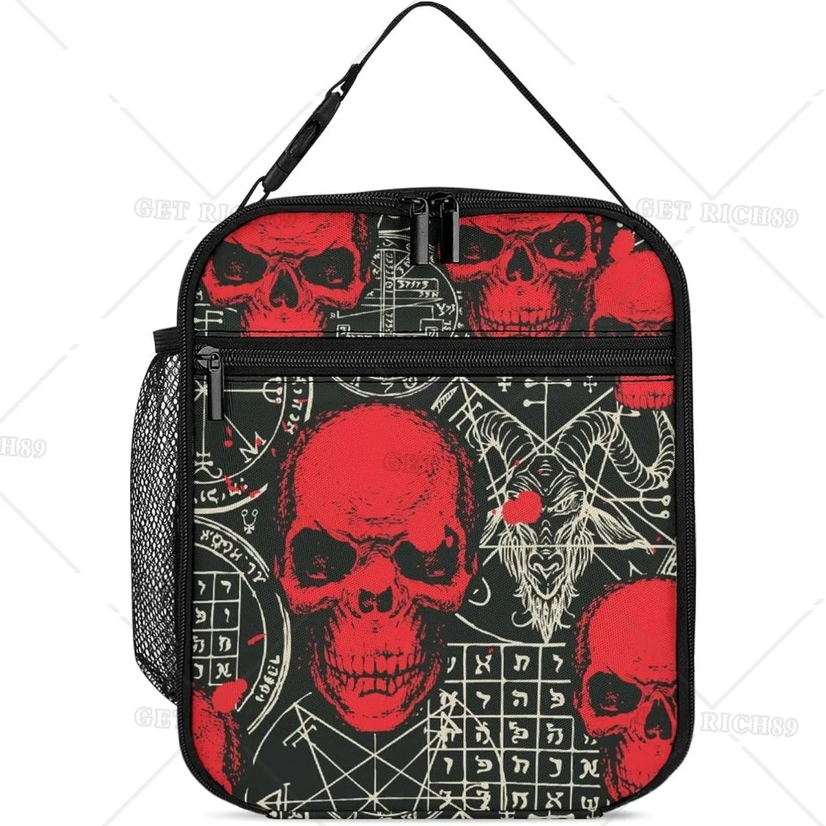 

Vintage Skull Red Pattern Rectangular Lunch Bag Insulated Portable Lunch Box Tote Bags for Adults Men Women Travel Picnic Office