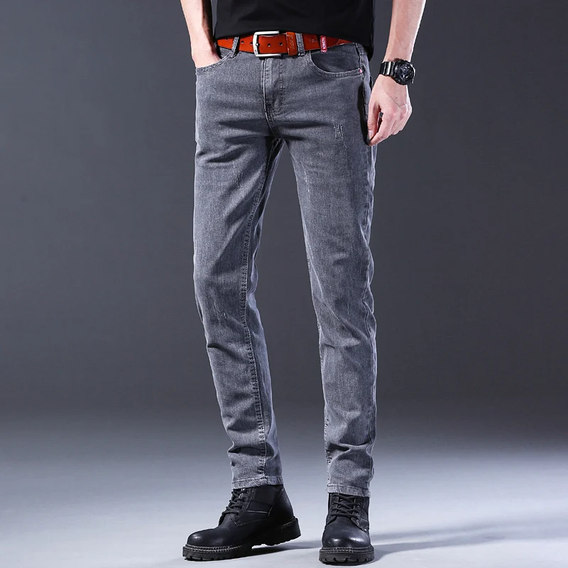 Men Comfortable Cotton Fashion European American Style Stretch Jeans Luxury Men's Denim Pants Slim Straight Grey Denim Pants 3