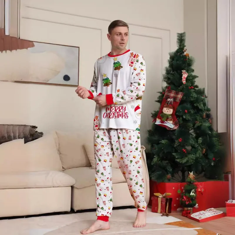 Xmas Family Pajamas Set Christmas Tree Print Casual Parent-child Matching Outfits  Baby Jumpsuit+Dog Clothes Xmas Sleepwear Look 3