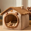 Fordable Sleeping Pet House Winter Removable Washable Cat Cube Hide Puppy Cave Sofa Pet Bed House for Small Dogs Medium Cats