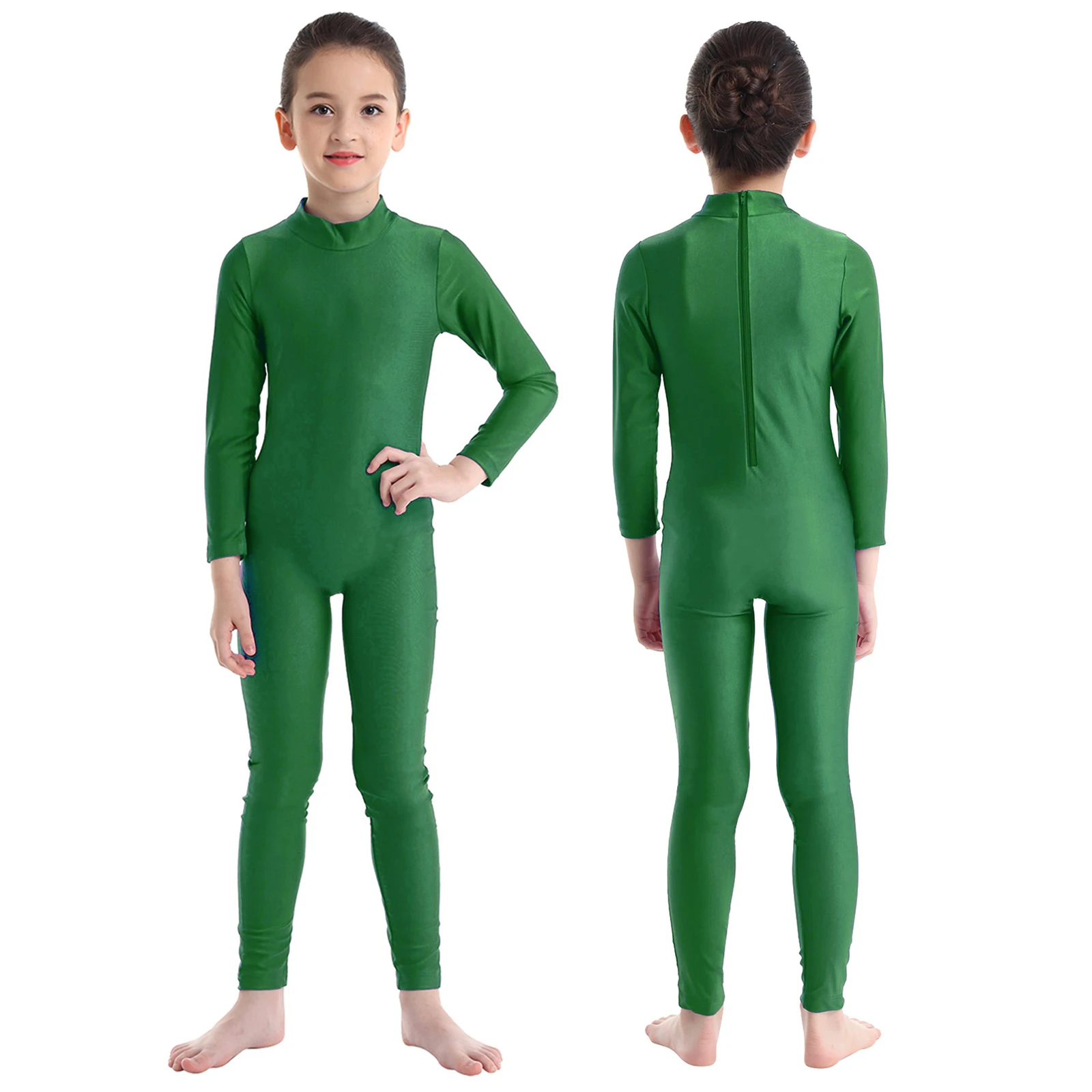 thumbnail image 1 of Malla de ballet con cremallera de manga larga para niñas, traje de gimnasia, ropa de baile, actuación en el escenario, 1 of 5