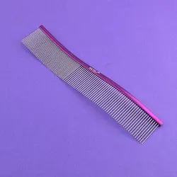 Professional Stainless Steel Pet Grooming Comb - Dual Teeth Design for Effective Hair Removal (Elliptical purple)
