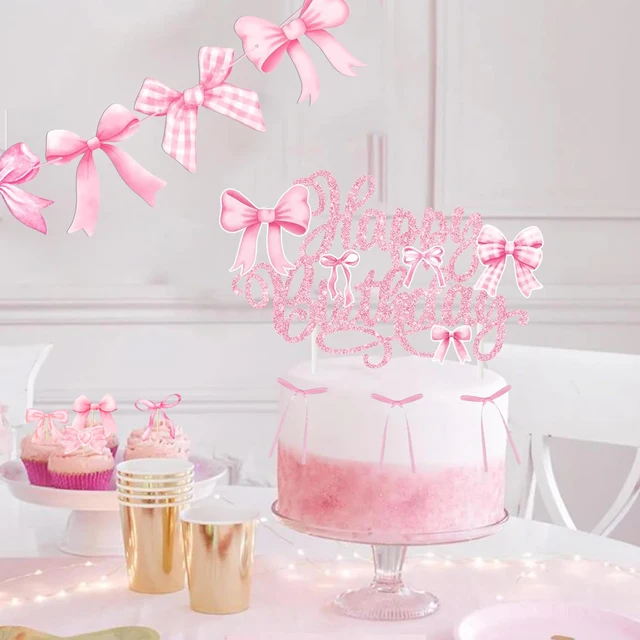 Pink Bow Cake Topper Set - 2 Piece EVA Foam Bow Decorations For Baby Girl Shower, Birthday Cakes