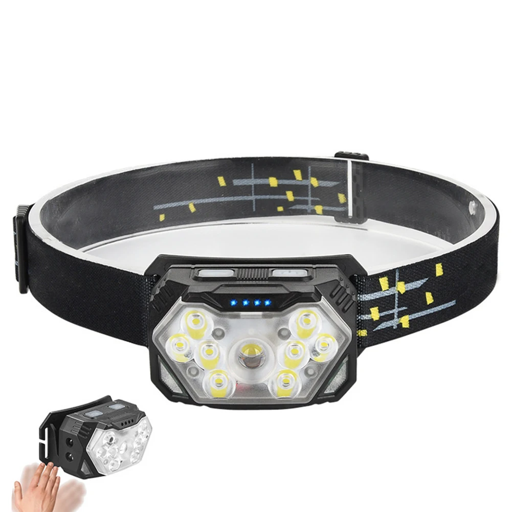 

Hot Headlight With Manual/Sensors Switch Emergency Rechargeable Light For Climbing Camping Outdoor Cycling Running Floodlight
