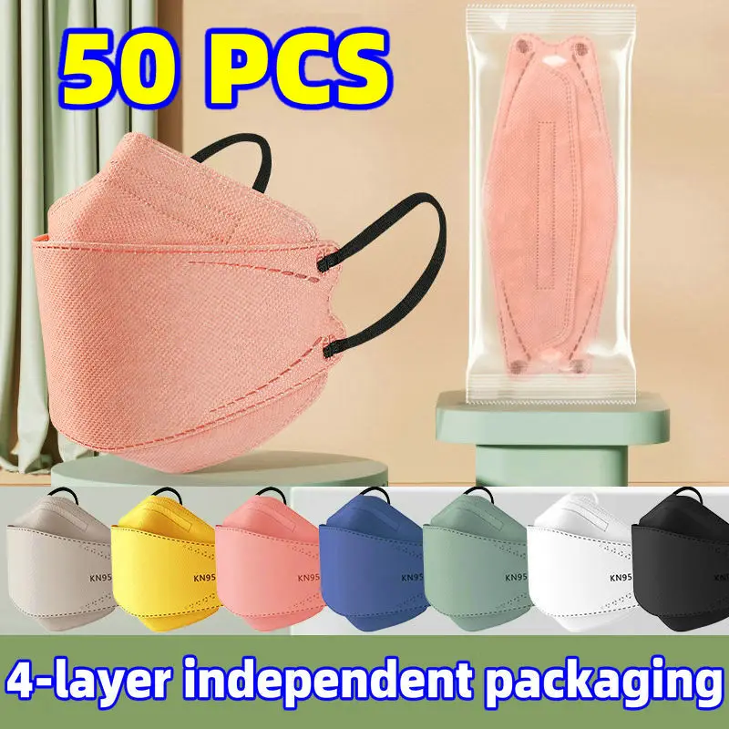 Independently Packaged Face Mask Morandi Color Four Layer High Aesthetic Korean Version Fish Mouth Type kn95 face mask