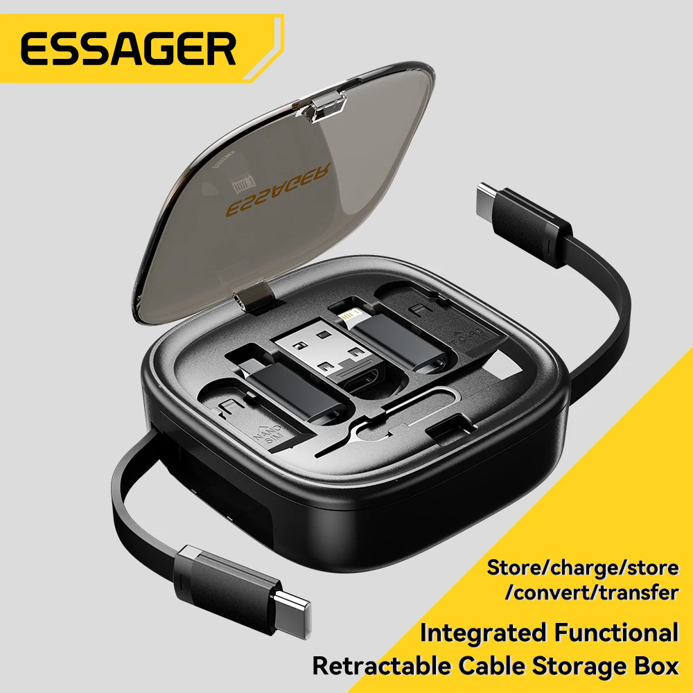  Essager USB C To Tpye C Cable PD 60W To Micro Lightning Fast Charging Data Travel Multi Functional Cord With Holder Storage Box 
