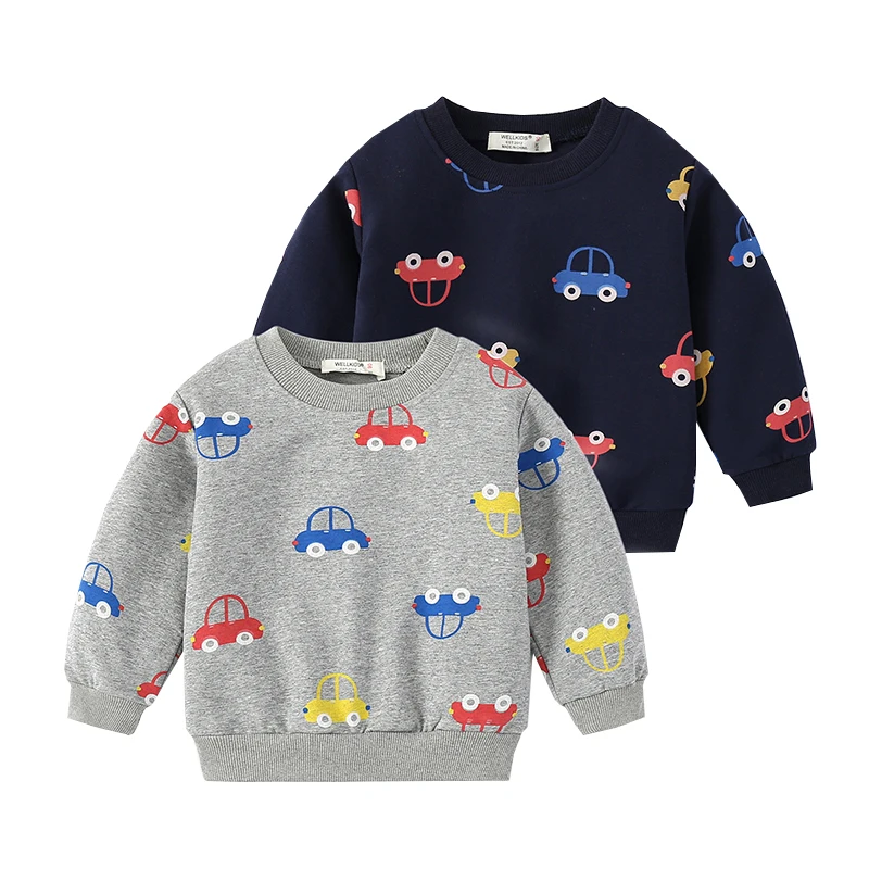 

Милые толстовки с машинками для мальчиков, хлопковые топы из махровой ткани для малышей, Детская рубашка, Весенняя детская одежда
