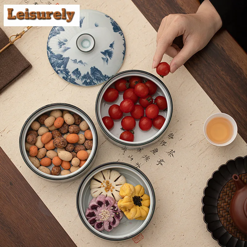 Antique Blue and White Fruit Plate Fruit Dishes Japanese Pastry Plate Fruit Plate Household Sharing Plate Drinkware Decoration