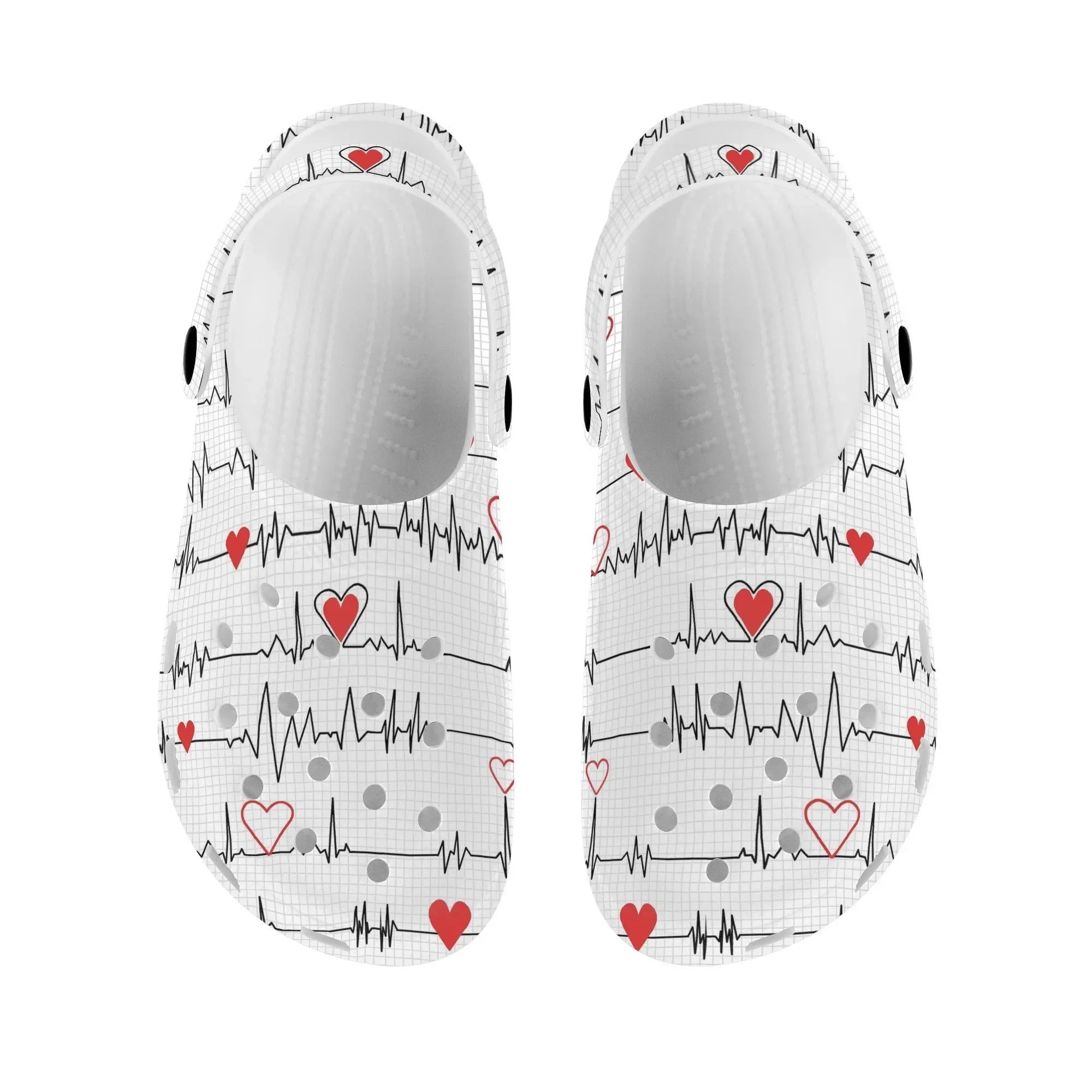 ECG Pattern Non-Slip Clogs  Fashion Nursing Slippers Dirty Resistant Hole Shoes Comfortable EVA Sandals Hospital Work Flats