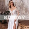 Elegant A-Line Wedding Dress Women Open Back V-Neck Lace Long Sleeve Side Split Tulle Bridal Gown Vestidos De Noiva Customized 3