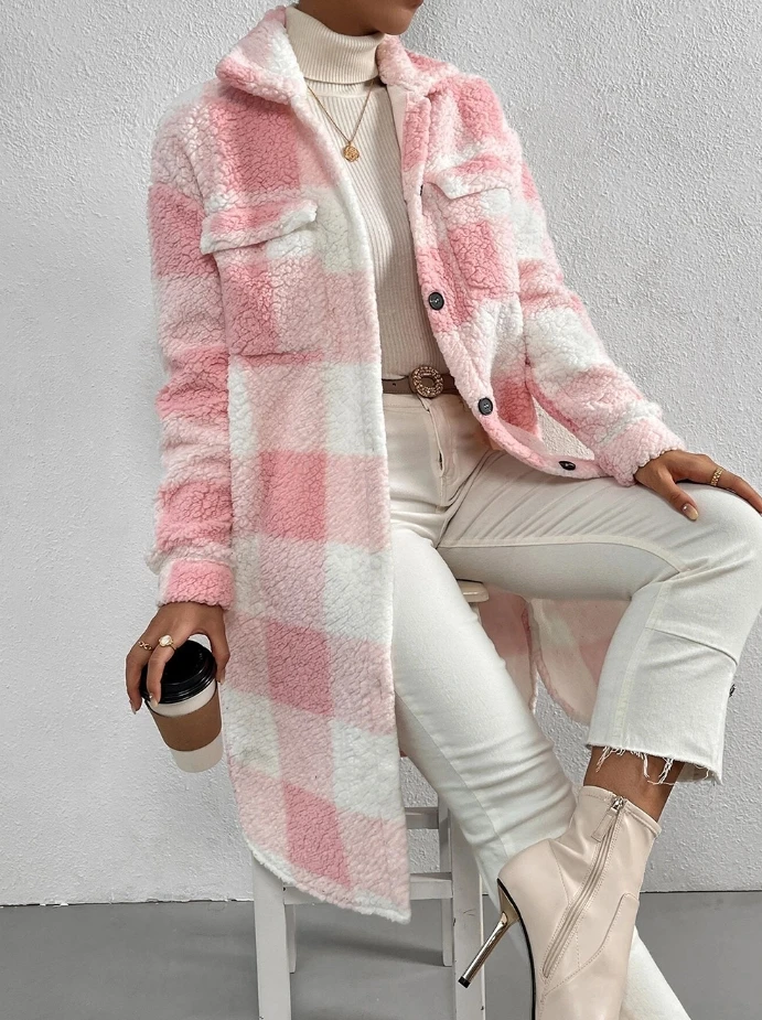 Women's New Fashion Hot Sale 2023 Winter Casual Daily Cardiff Plaid Coat Loose Temperament Long Coat In Stock women winter coat wool 2021 hot sale new fashion casual solid color long stand up collar woolen temperament long sleeved coat