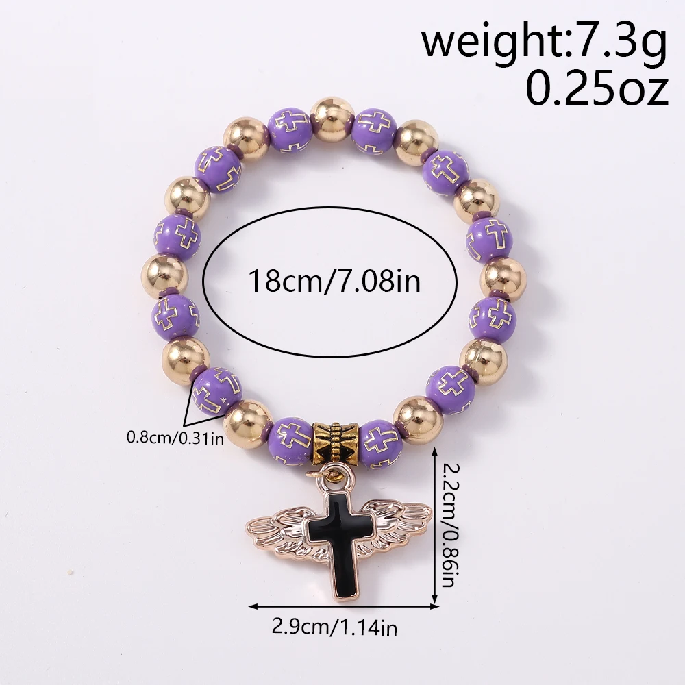 Aihua Böhmische Religiöse Stretch-Armbänder Engel Kreuz Charm Perlen Armband Katholischer Anhänger Für Frauen Gothic Schmuck – Detail 10