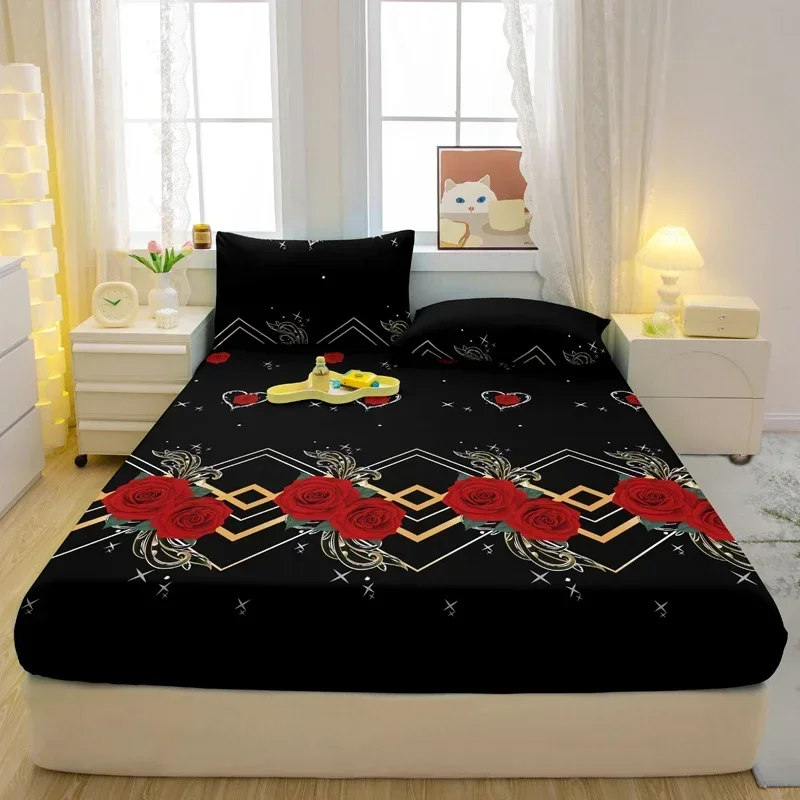 1 Simple Modern Plant Flower Printed Matte Fitted Sheet, Bedroom Printed Bed Cover, Bedding (Excluding Pillowcases) 3
