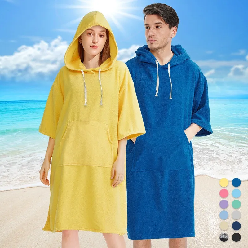 Quick dry Solid microfiber Changing Robe Surf Poncho Hooded Beach Towel Hooded Poncho Towel For Adults men and women 2