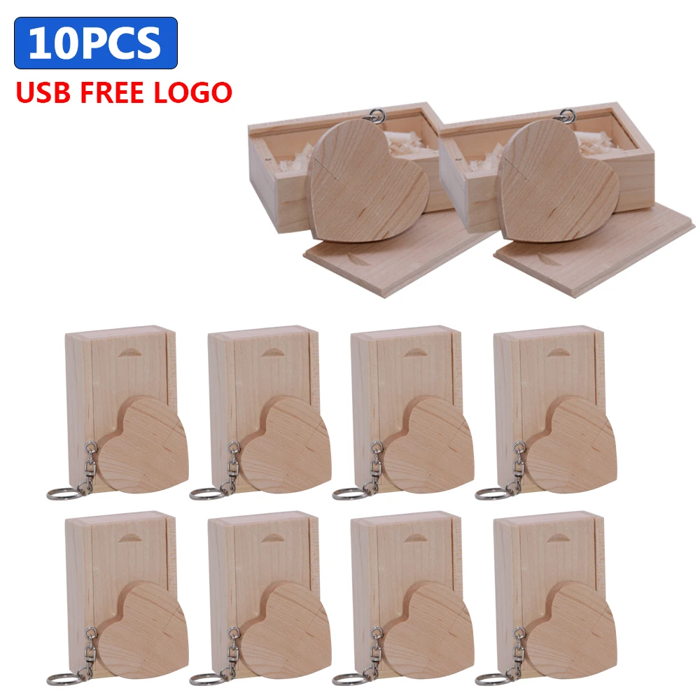

10pcs/lot wooden heart pen drive 2.0 memoria stick 4GB 8GB 16GB USB Flash Drive 16GB 32GB 64GB USB Key free logo wedding day