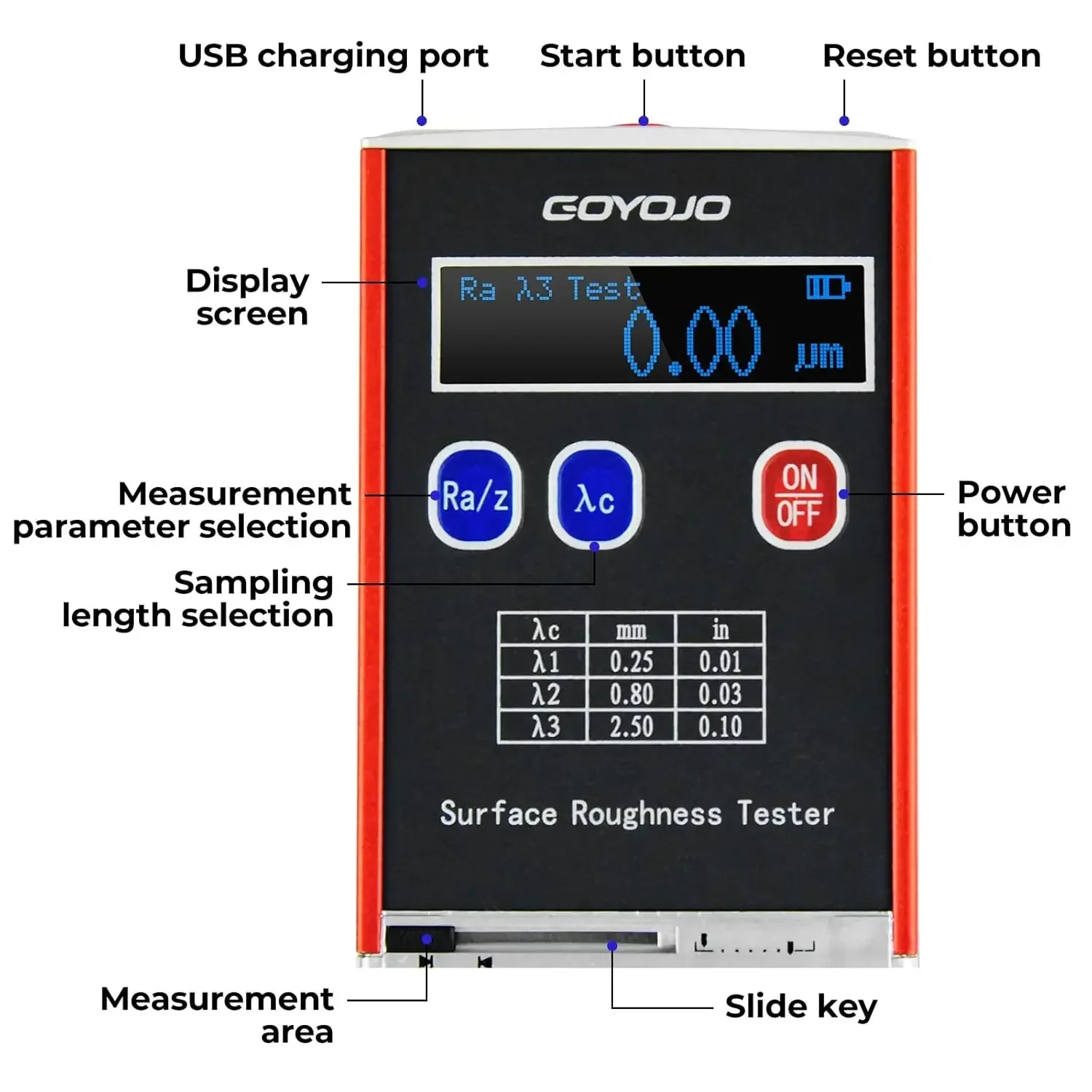 Surface Roughness Tester Meter High Accuracy 0.01&mu;m Profilometer Gauge 4 Testing Parameters Ra/Rq 0.05~15.0&mu;m Rz/Rt 0.1~50.0&mu;m