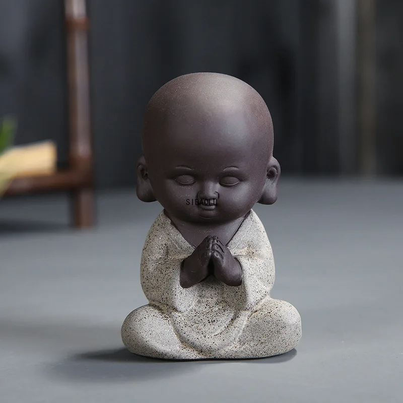 Little Monk Ceramic Figure Tea Pet Decoration Purple Sand Flower Regalo Idroponico Little Monk Home Crafts Living Roomdecoration