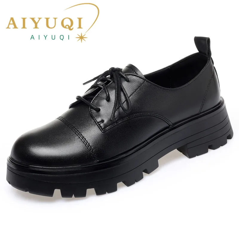 

AIYUQI Women Oxford Shoes Genuine Leather Spring New Lace-up Llarge Size Women's Loafers Platform Ladies Shoes