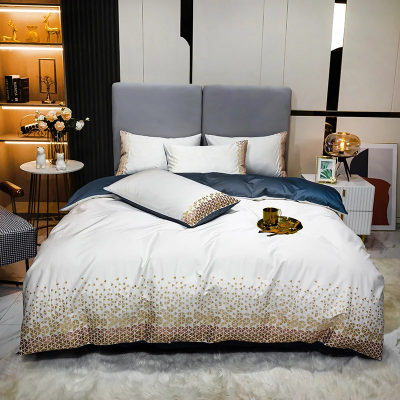 

White Embroidery Cotton Bedding Set Duvet Cover Bed Linen Fitted Sheet Pillowcases Home Textile King Queen Size 4PCS