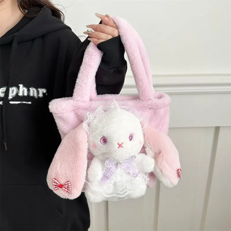 JIAERDI Sweet Cute Rabbit Shoulder Bag Women Kawaii Cartoon Animal Bow Handbag Ladies Casual Large Capacity Bucket Bag 2025 New