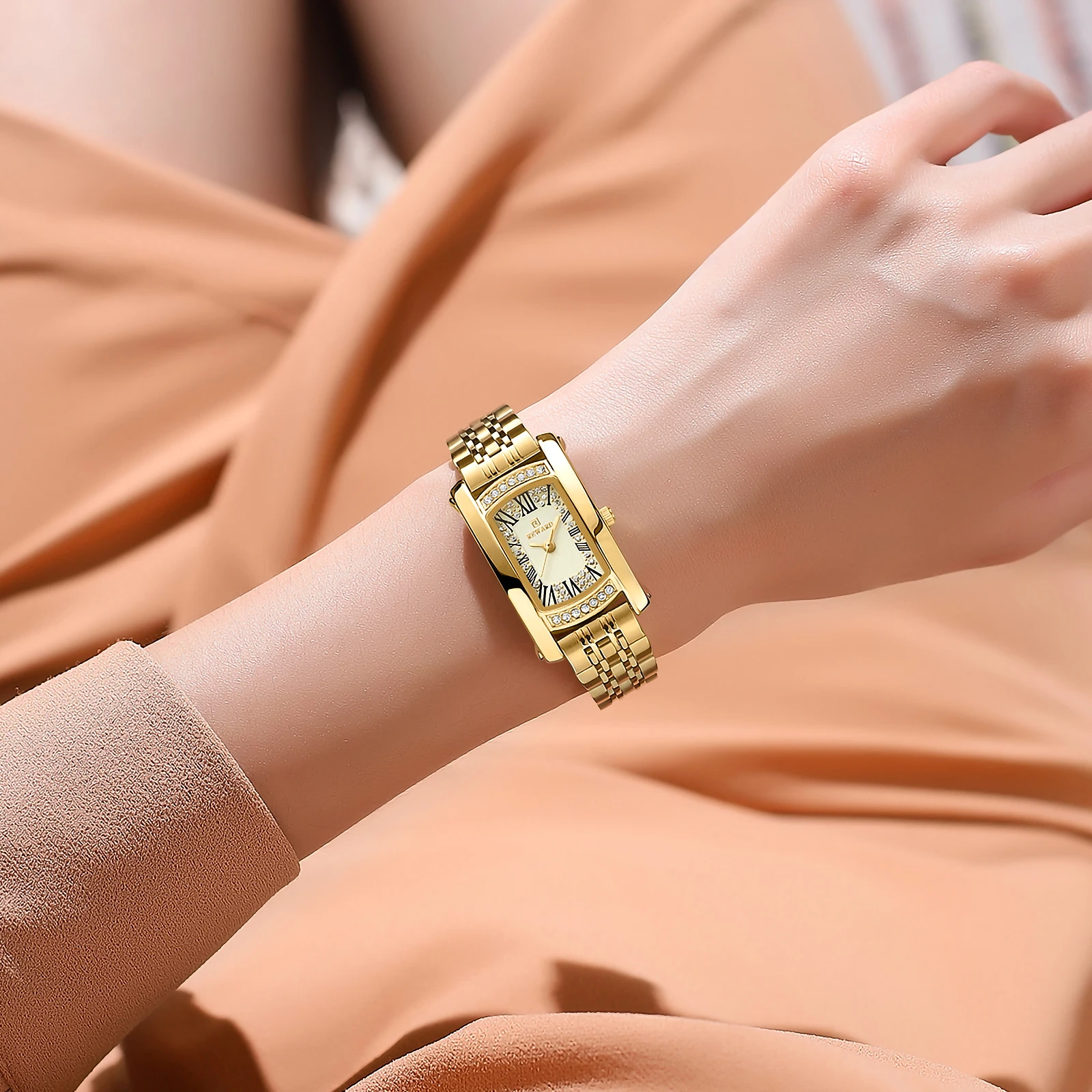 REWARD New Design Japanese Movement Quartz Watches for Women Stainless Steel Wristwatches  Waterproof Gold Female Simple Watch