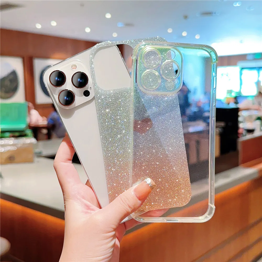Glitter Love Heart Phone Case Shockproof Soft Gradient Cover_voghion.com