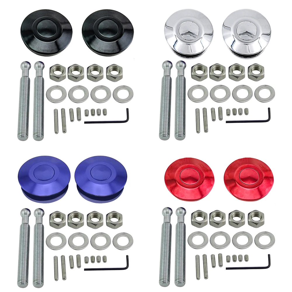 62mm/2.44" Universal Push Button Billet Hood Pins Lock Clip Kit Quick Latch Engine Lock
