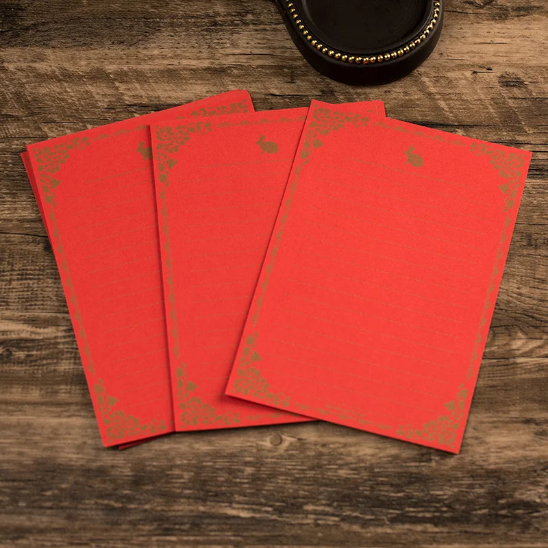 100 Pcs 레드 토끼 A5 줄지어진 편지 용지 210x145mm 빈티지 테두리 편지지 라이너 결혼식 초대장 사랑 편지