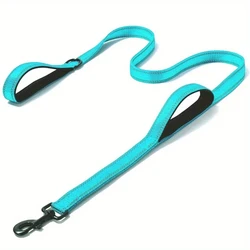 Heavy Duty Dual Handle Dog Training Leash for Enhanced Control and Safety (Blue)