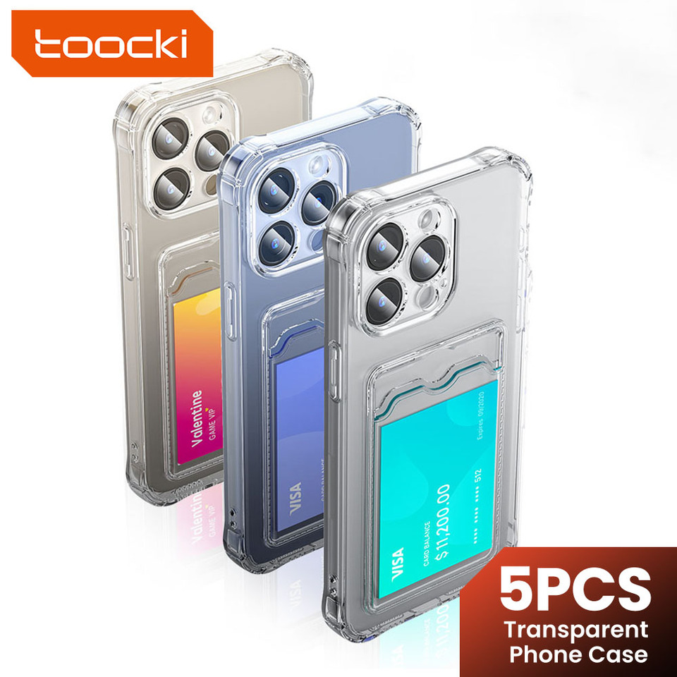 Toocki Transparent Phone Case 5Pcs Clear Phone Bag For iPhone 15 14 13 12 Pro Max Plus TPU Soft Shockproof Back Wallet Cover