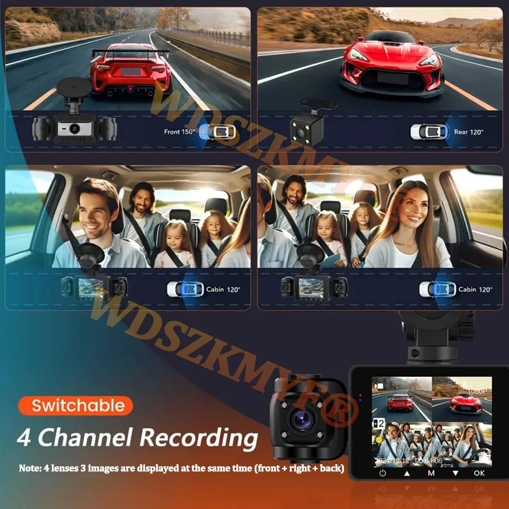 4Channals 1080P Dash Cam for Car DVR WIFI APP Video Recorder 3Lens Front Right Rear View Night Vision Black Box Car Assecories