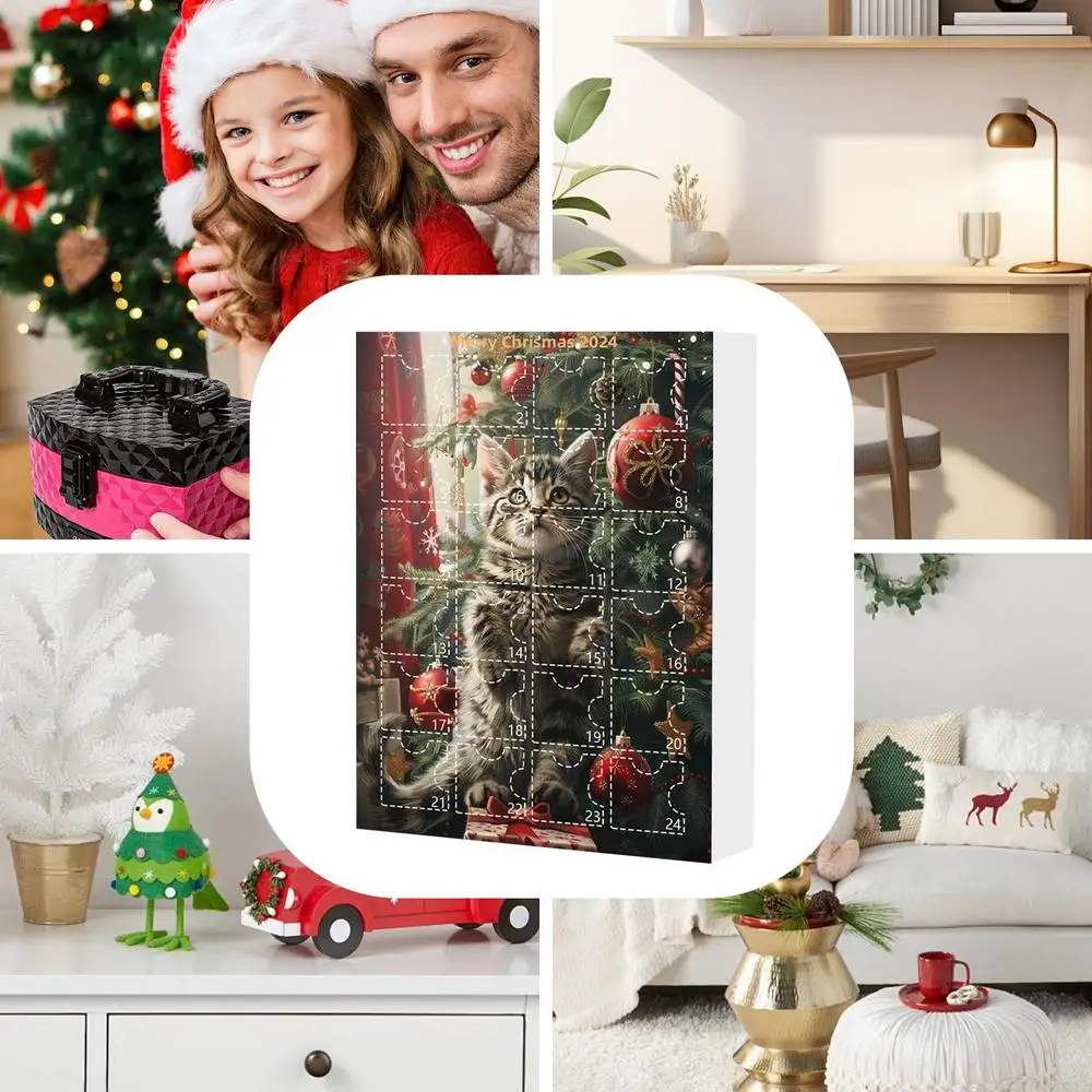 Description Picture 6 of itemCartoon Cat Ornament Calendar 2024 Christmas Countdown Advent Calendar Wall Decoration for Holiday Party Stocking Stuffer Xmas