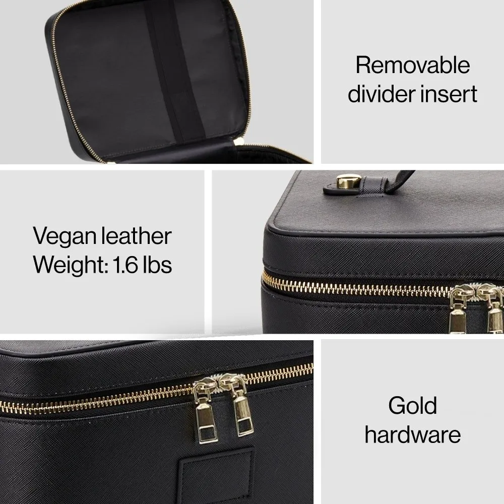 Make-up-Tasche aus PU-Leder, großes Fassungsvermögen, wasserdichte Kulturtasche, quadratische Form, herausnehmbarer Trenner, Kamera-Aufbewahrungstasche für Damen und Herren – Detail 5