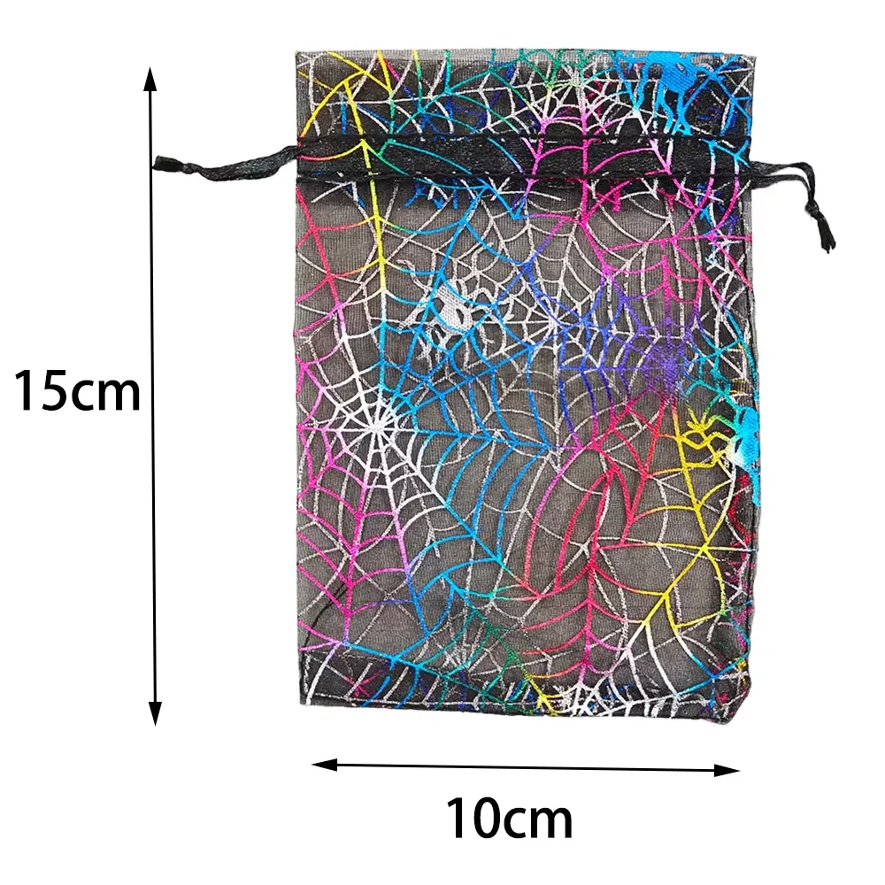 25/50/100 stücke Halloween Organza Geschenk Tasche Bunte Spinne Web Druck Verpackung Geschenk Hohe Qualität Kordelzug Süßigkeiten Tasche – Detail 1