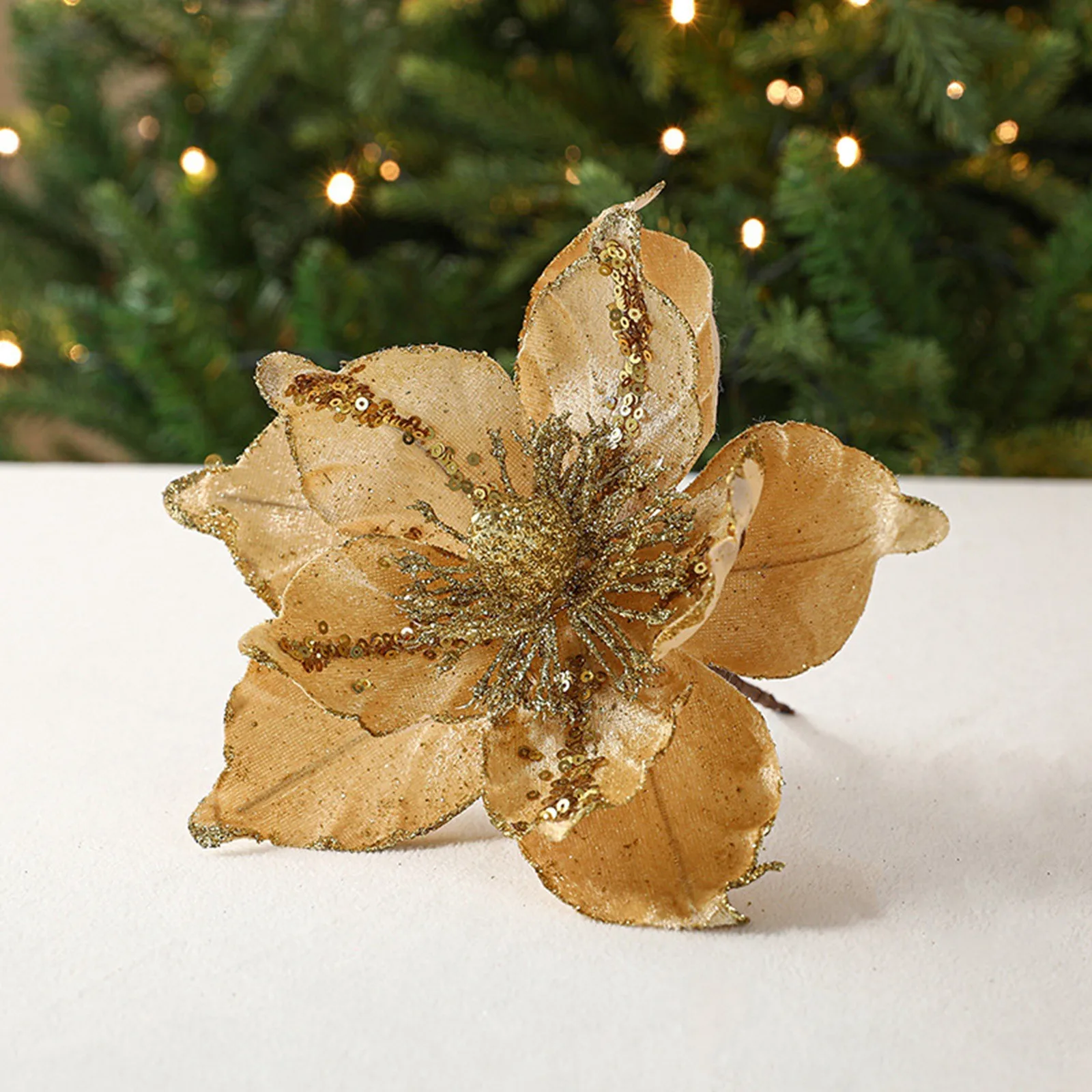 thumbnail image 1 of Adornos navideños artificiales con flores brillantes para el árbol de Navidad, decoraciones navideñas para el hogar, decoración de Año Nuevo, regalos de Navidad 2024, 1 of 5