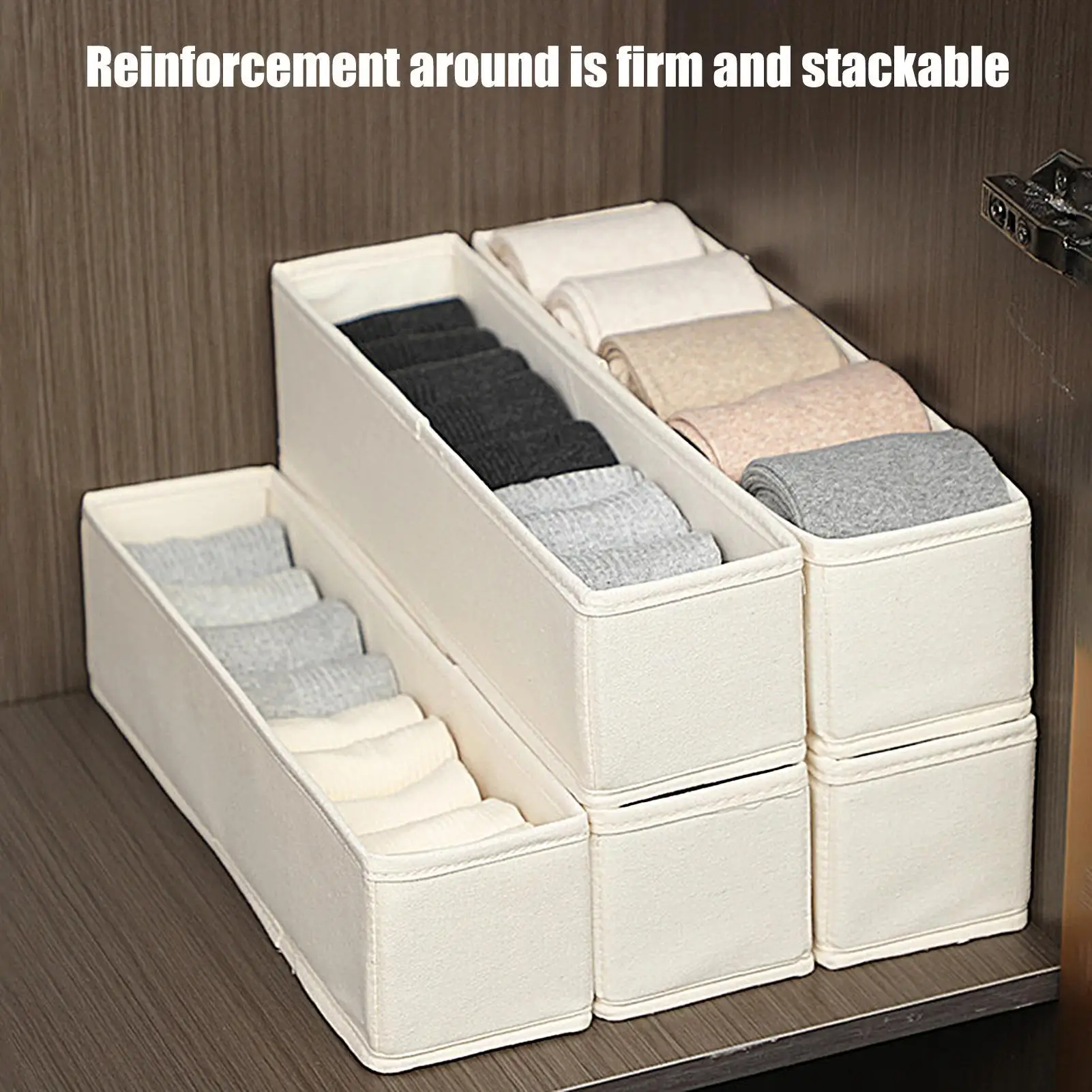 Fabric Narrow Storage Bins Space-Saving Stackable Small Baskets Durable and Stable Sock Underwear Organizer for Drawer Shelf