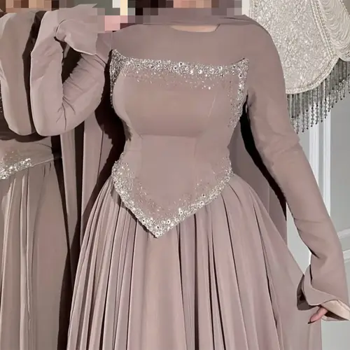 Women Fashion Sequins Beadings Solid Long Dress Elegant Wedding Guest Gowns Dress Casual O-Neck Scarf Long Sleeve Peplum Dress - Image 2