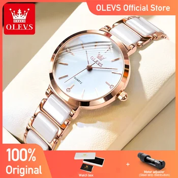 OLEVS New Fashion Ceramics Watchstrap Quartz Women Watch Waterproof Luxury Brand Watch For Women Date Clock Gift