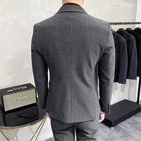 M-7XL ( Blazer + Pants ) Luxury Classic Striped Men's Official Office Casual Business Double -breasted Suit Groom Wedding Gown 3
