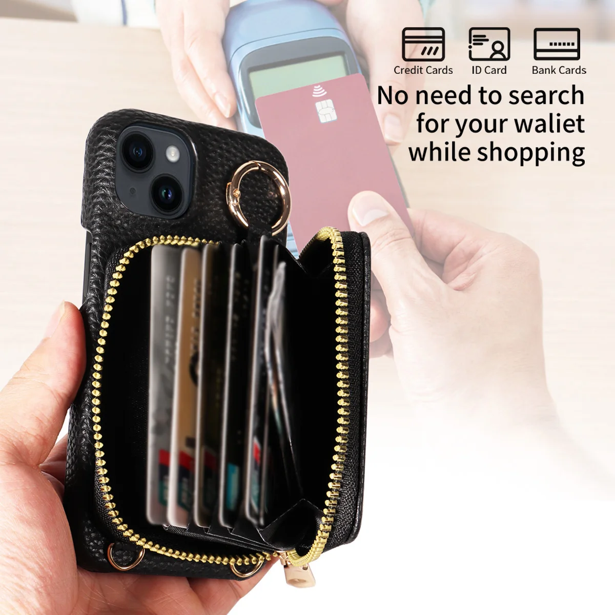 Deluxe PU Leather Crossbody Lanyard Wallet Phone Case with Zipper Card Holder